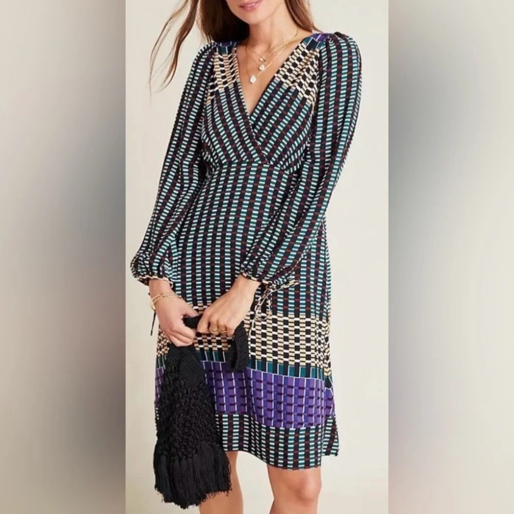 Maeve Anthropologie Geometric Patterned Dress 8 Petite NWOT - Picture 1 of 6